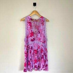 Pink Floral Lace Sleeveless Tunic Boho